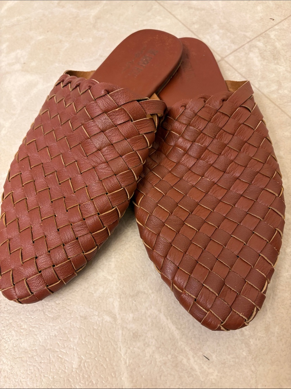 The Simple Folk Woven Leather Backless Mules - Chestnut Brown